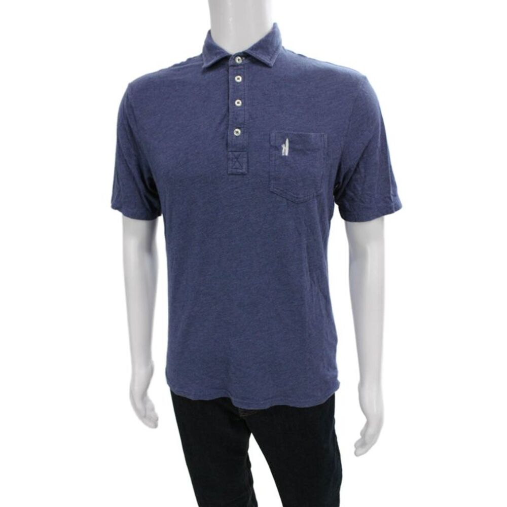 Johnnie-o Mens Short Sleeves Crew Neck Polo Shirt Blue Cotton Size Small